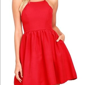 Lulus Chic Freely Red Backless Skater Dress, Size Medium